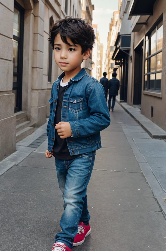 A boy listning song while walking