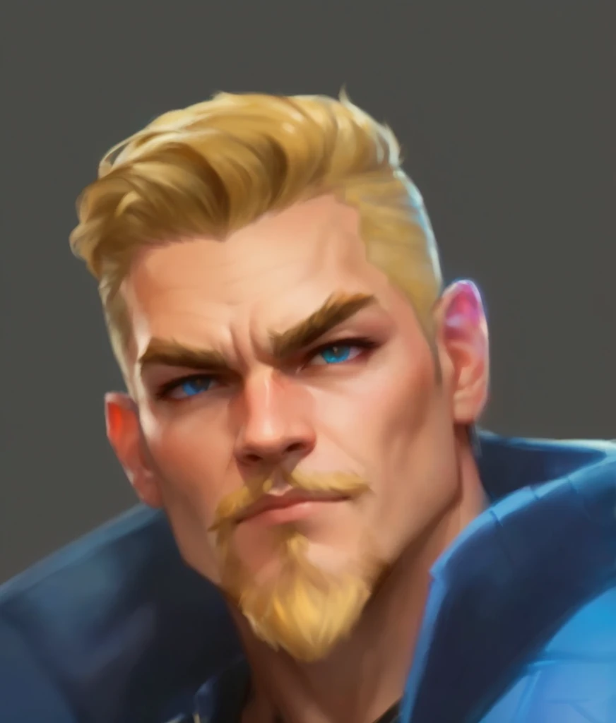 a close up of a man with a beard and a blue jacket, portrait of fin wildcloak, portrait of homelander, small blond goatee, painted portrait of rugged odin, artgrem, zoomed out portrait of a duke, portrait of a male hydromancer, stanley artgerm lau, character portrait closeup, portrait of junkrat