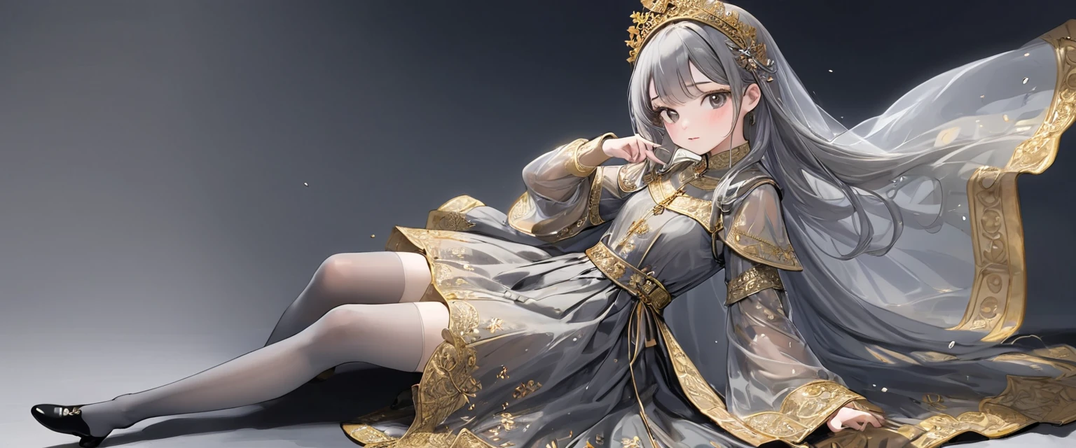 girl, Gold and silver embroidery, Platinum and pearl medieval long dress(With panniers), Translucent fabric, Pull up the dress by hand, Strong winds, Translucent slip, Grey translucent tights, 8歳のgirl, Gold and silver embroidery, medieval mini dress(With panniers), Translucent fabric, Pull up your skirt, Strong winds, Translucent slip, Grey translucent tights, Peeking from below, Highest quality, Disorder of clothing, Lying down, underwear, Show off your thighs, night, Skirt lining