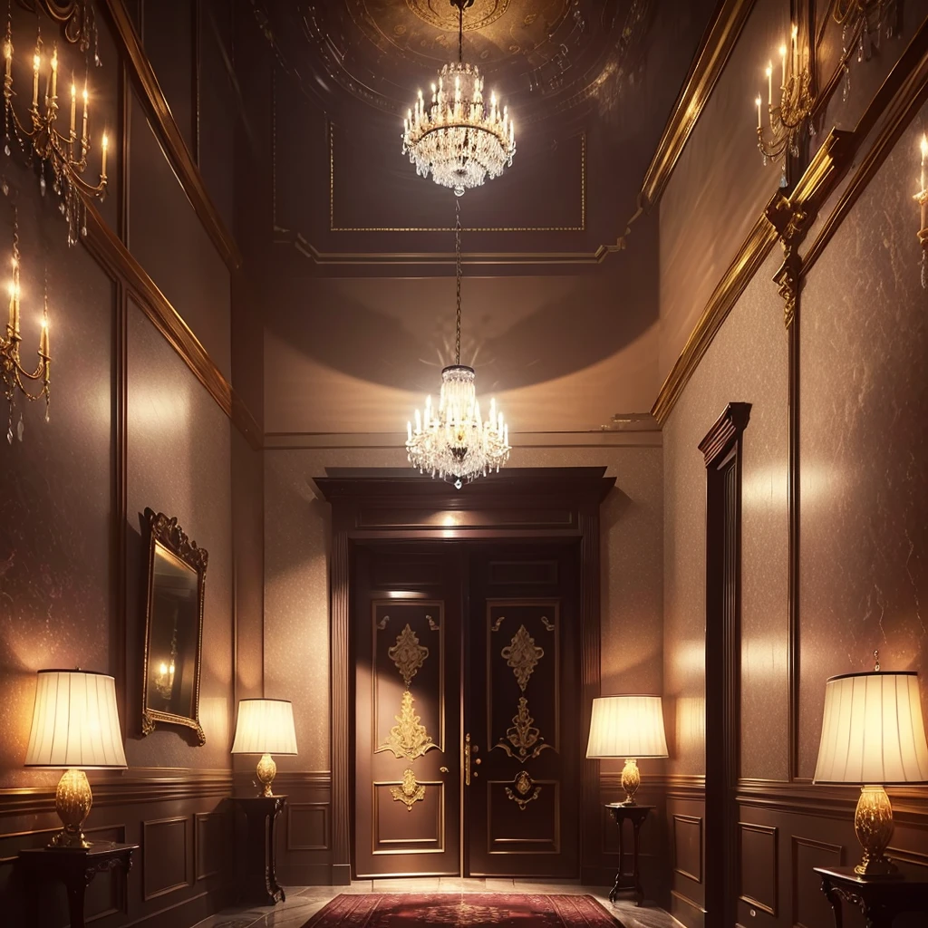 A luxurious music salon equipped with a grand piano, Vintage Wallpapers, The walls are decorated with decorative paintings, Intricate marble flooring, Vintage chandeliers included, Lovely vintage American decor, Baroque, Rococo, Neoclassical style, Gorgeous and elegant, neoclassical style, Gorgeous and detailed, A glamorous retreat, masterpiece, Highest quality, （Highly detailed wallpaper for G6unty 8K）（Highest quality）, （Best Illustration）, (Best Shadow), （Cinema Lighting）3, Detailed anime-style illustrations, High-end products, Great Gatsby style