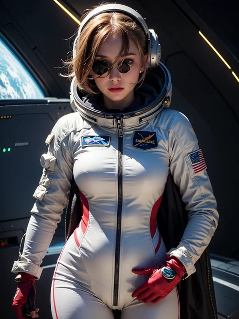 Close-up of a woman in a white suit with red gloves, Portrait Astronaut Girl, Armored astronaut girl portrait, Sleek digital concept art, Kschaert Krentz Key Art Feminine, SF Women, girl in space, Smooth Art, Wearing a space suit, Vojtek Fuss, Lostrun 8k, Inspired by Krenz Kuszat