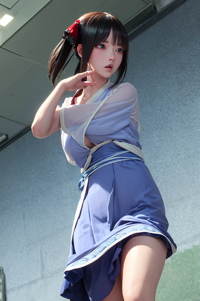 short hair, bangs, blue eyes, hair ornaments, Hair Ribbon, butterfly hair ornaments, skirt, No sleeve、、Random color see-through kunoichi costume、Japanese see-through female samurai costume、See-through female ninja costume,, Open clothes, Collared dress emphasizes cleavage、胸の谷間のSweat is noticeable,, 満開のcherry blossoms、cherry blossoms、Open-air bath、Outdoor、Professional lighting light reflection、 looking at viewer, (masterpiece:1.2), Highest quality, High resolution, unity 8k wallpaper, (figure:0.8), (Beautiful fine details:1.6), Highly detailed face, Perfect lighting, Highly detailed CG, (Perfect hands, Perfect Anatomy),heavy rain、heavy rainで全身びしょ濡れ、heavy rainで全身びしょ濡れの服、High heels、 ((Perfect handsの形))、(Perfect foot shape、Embarrassed expression blushing、、Gestures to seduce a man、Obscene pose、Shining Sweat、Perfect Skin,Sweat is noticeable、太もものSweat is noticeable、、 Fair skin,Tight waist, Sweating profusely、Sweaty hair、Sweaty clothes、Sweaty、Visible sweat、rain-wet hair
