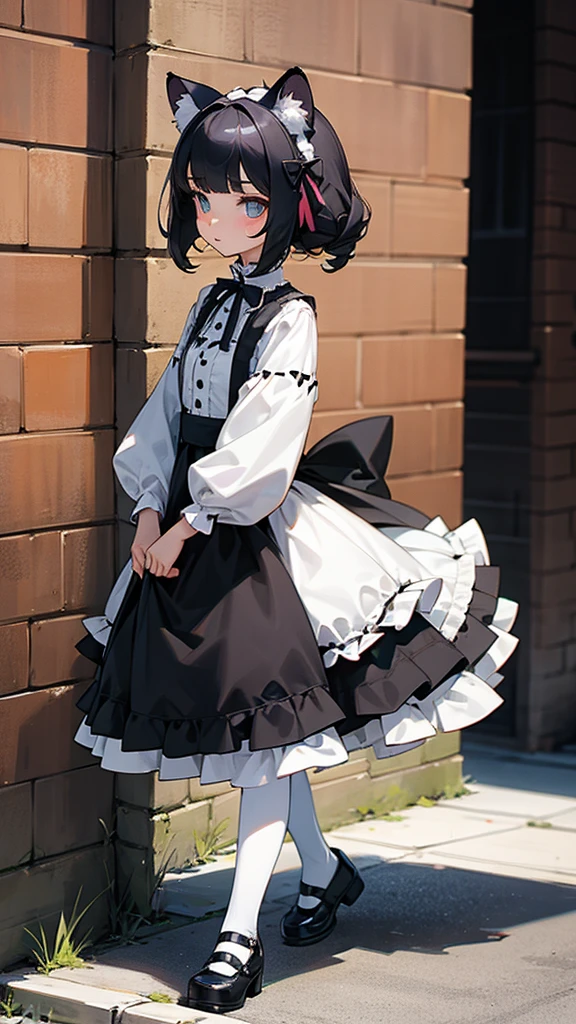 Cute girl walking with a tiger Cat ear Gothic Fashion anime