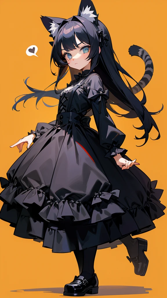 Cute girl walking with a tiger Cat ear Gothic Lolita Fashion anime