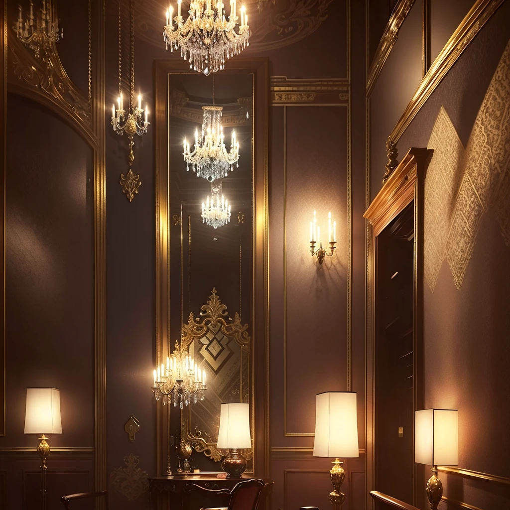 A luxurious music salon equipped with a grand piano, Vintage Wallpapers, The walls are decorated with decorative paintings, Intricate marble flooring, Vintage chandeliers included, Lovely vintage American decor, Baroque, Rococo, Neoclassical style, Gorgeous and elegant, neoclassical style, Gorgeous and detailed, A glamorous retreat, masterpiece, Highest quality, (Highly detailed wallpaper for G6unty 8K)(Highest quality), (Best Illustration), (Best Shadow), (Cinema Lighting)3, Detailed anime-style illustrations, High-end products, Great Gatsby style