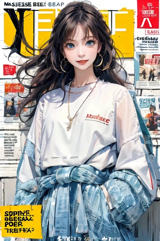 masterpiece, best quality, spring outfit, colorful hair, outdoor, magazine cover ,upper body,