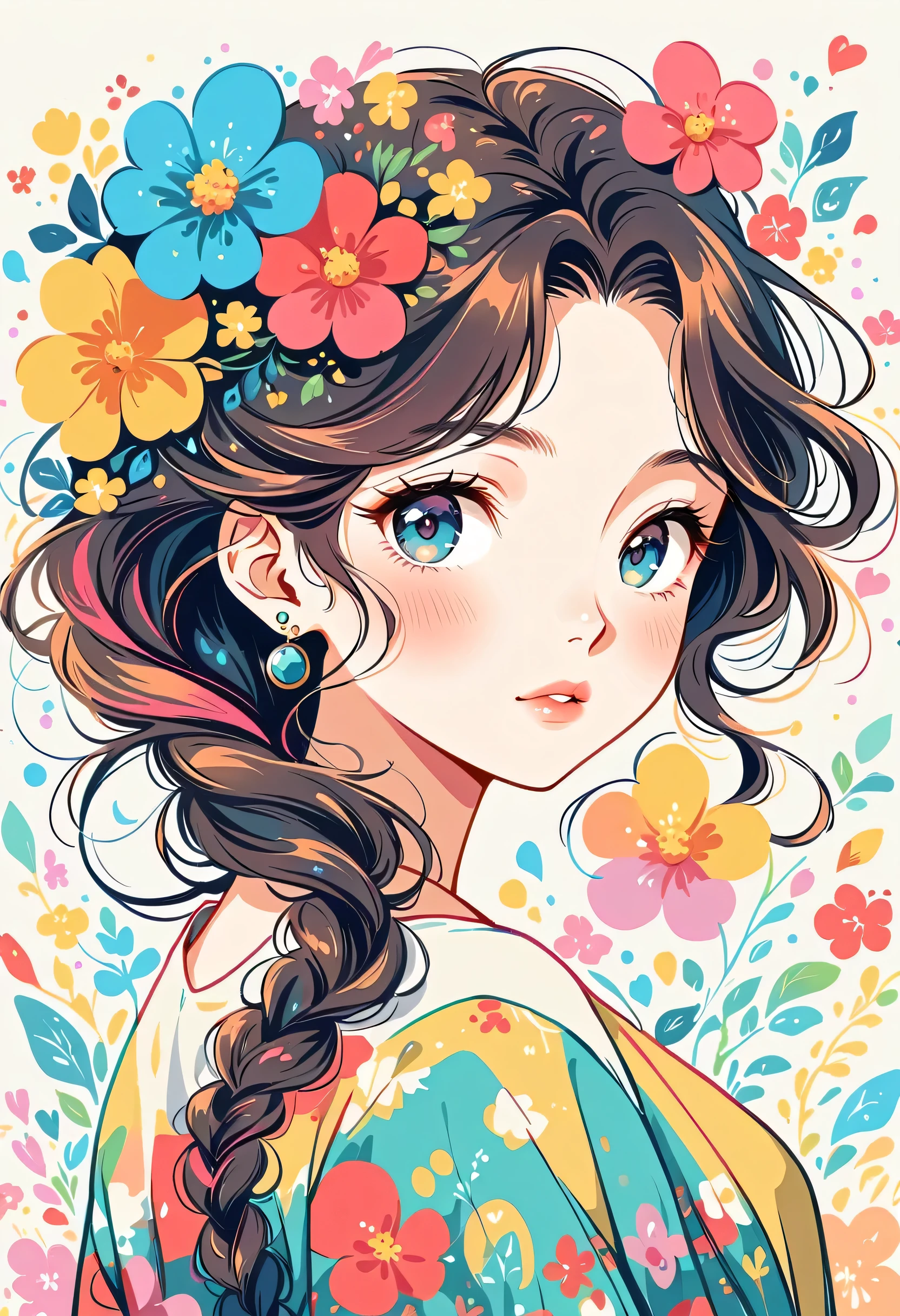 Mai Yoneyama Style、The most beautiful girl of all time、Lips in Love、Colorful flowers、Simple line initials、Abstract art、Urban Background