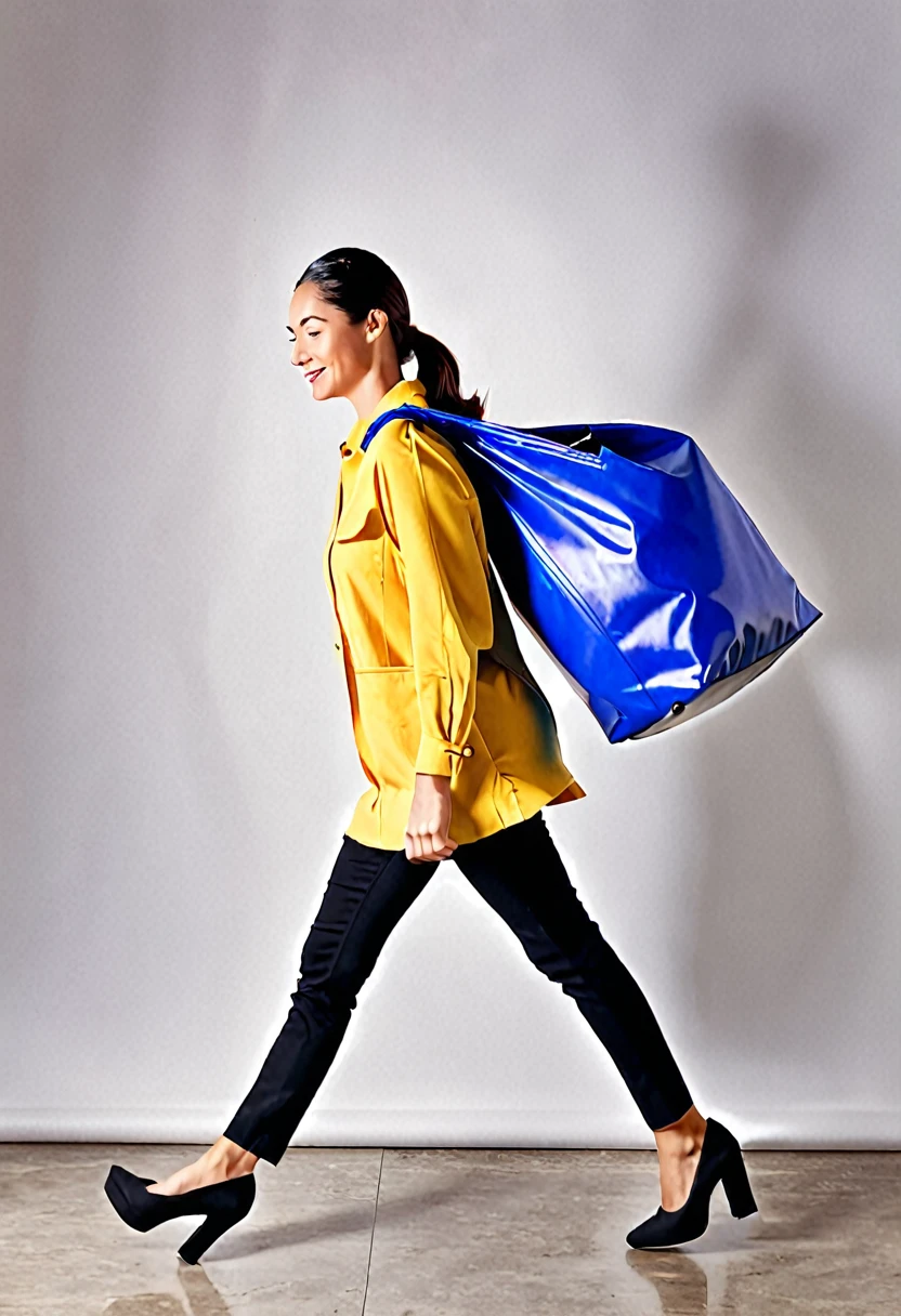 A woman pulling a carry bag