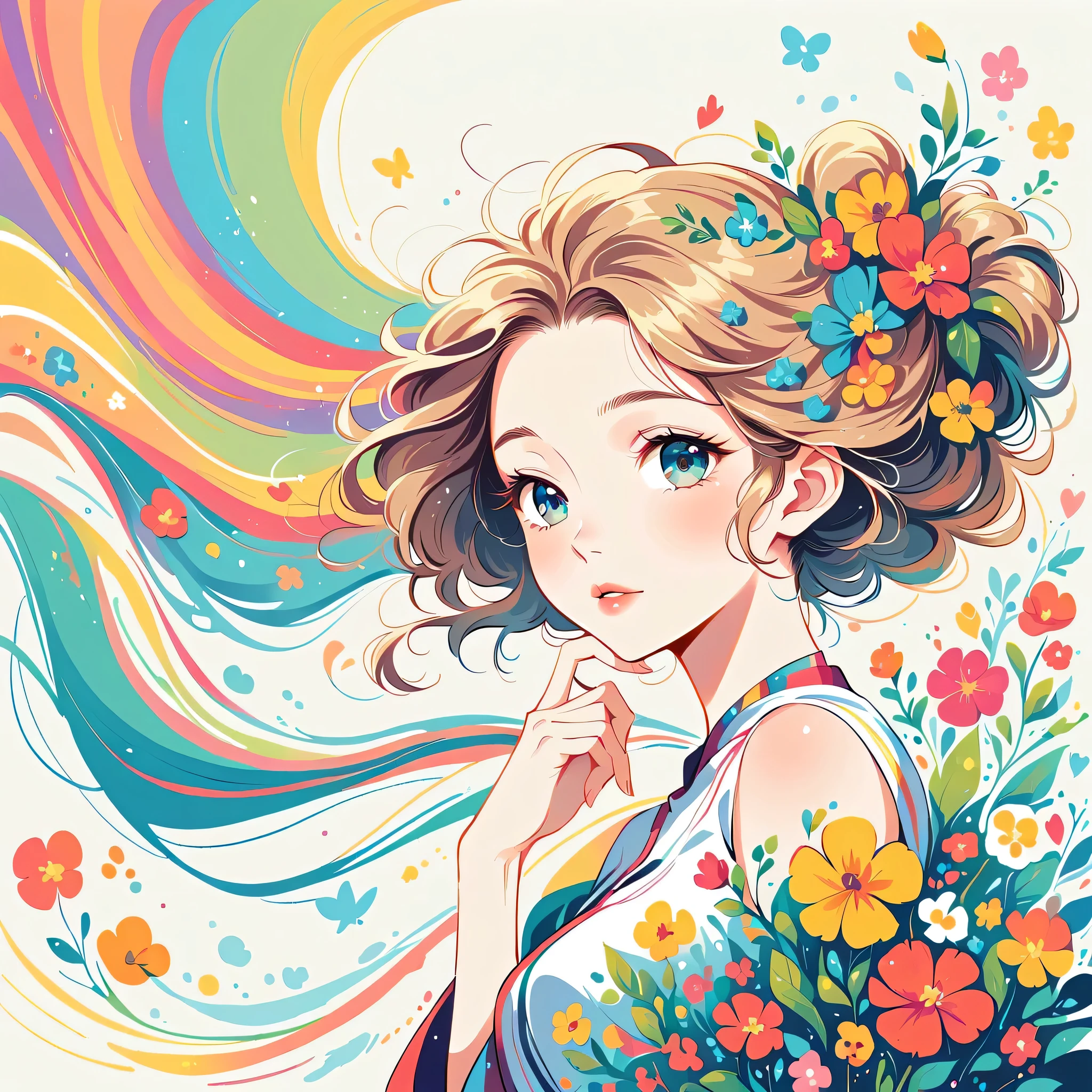 Mai Yoneyama Style、The most beautiful girl of all time、Lips in Love、Colorful flowers、Simple line initials、Abstract art、Urban Background