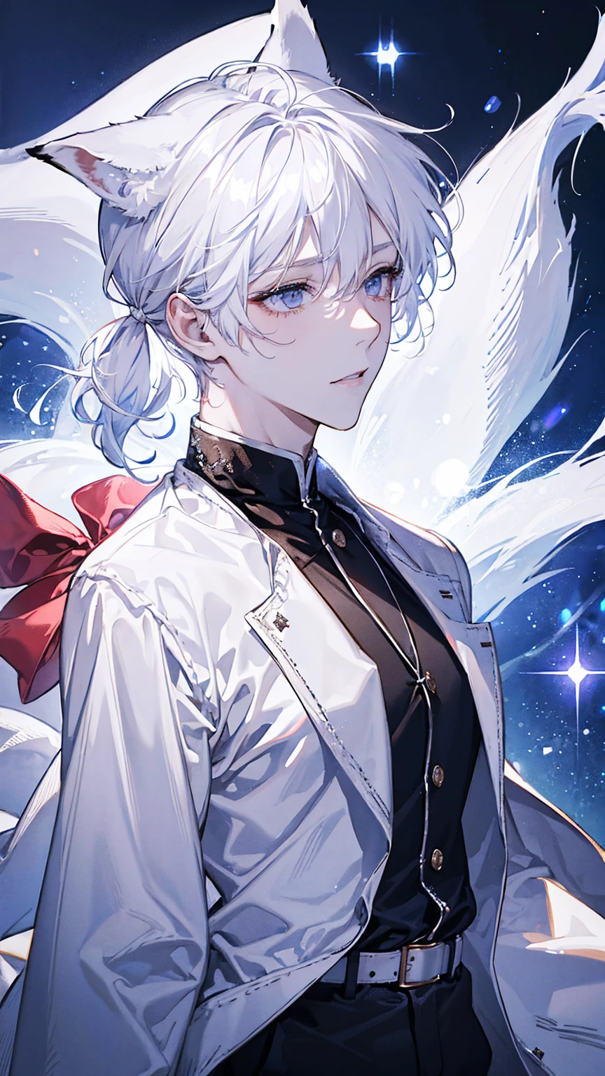 1boy, male photo,white fox ears, white hair , kimomo,best quality, high quality,masterpiece 
