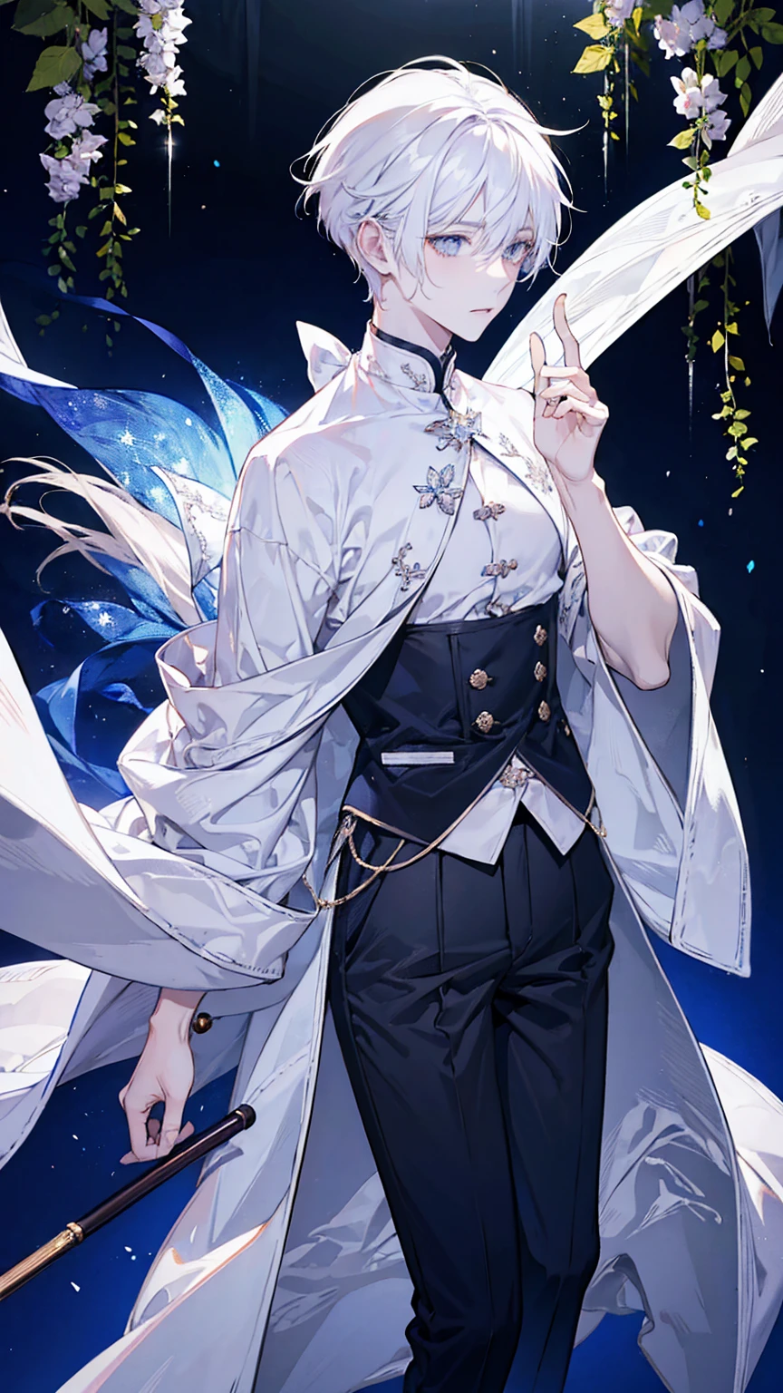 1boy, male photo,white fox ears, white hair , kimomo,best quality, high quality,masterpiece 