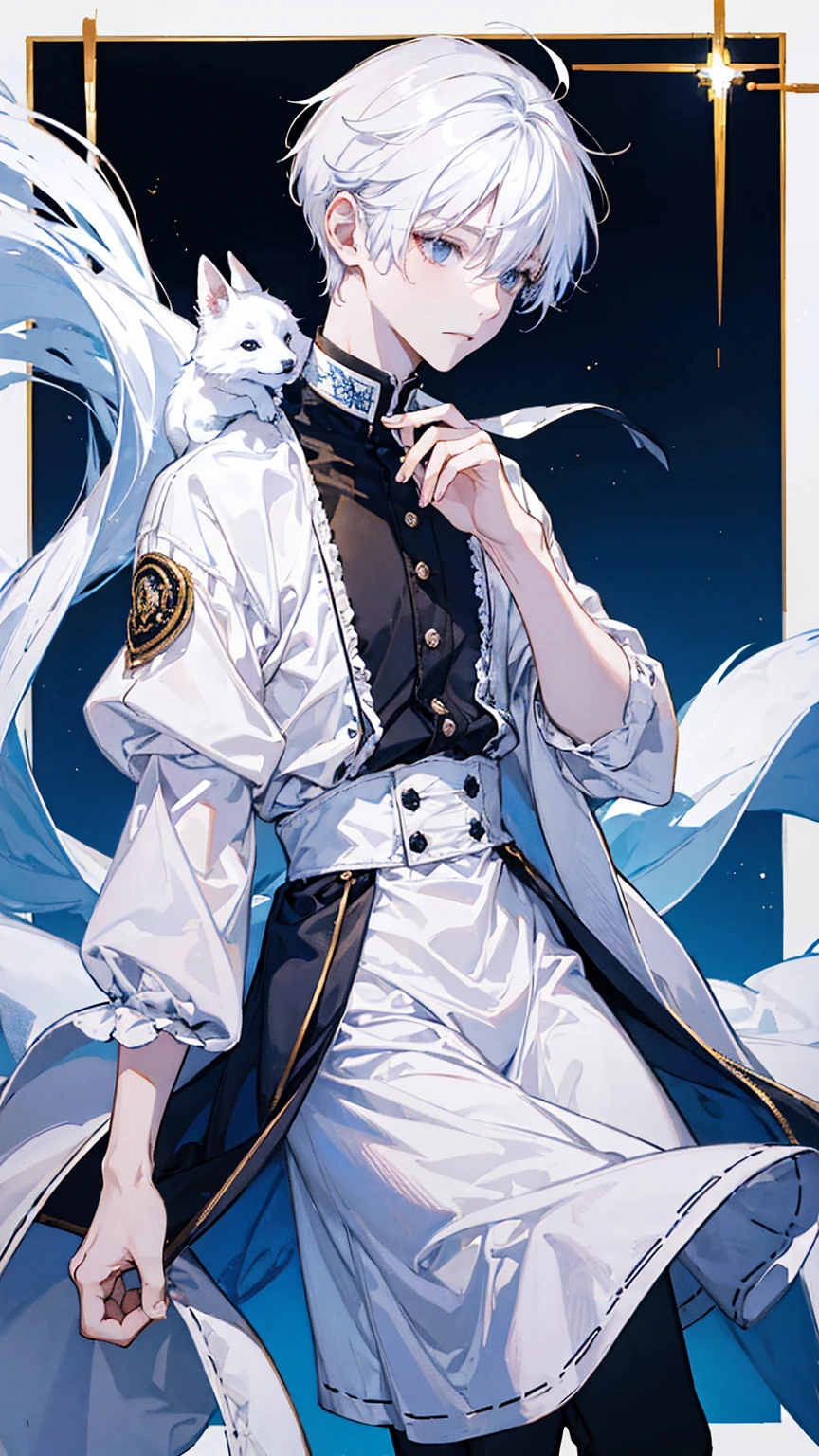 1boy, male photo,white fox ears, white hair , kimomo,best quality, high quality,masterpiece