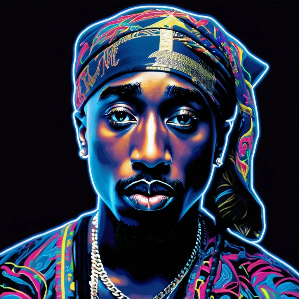 art surrealism Tupac Shakur neon
