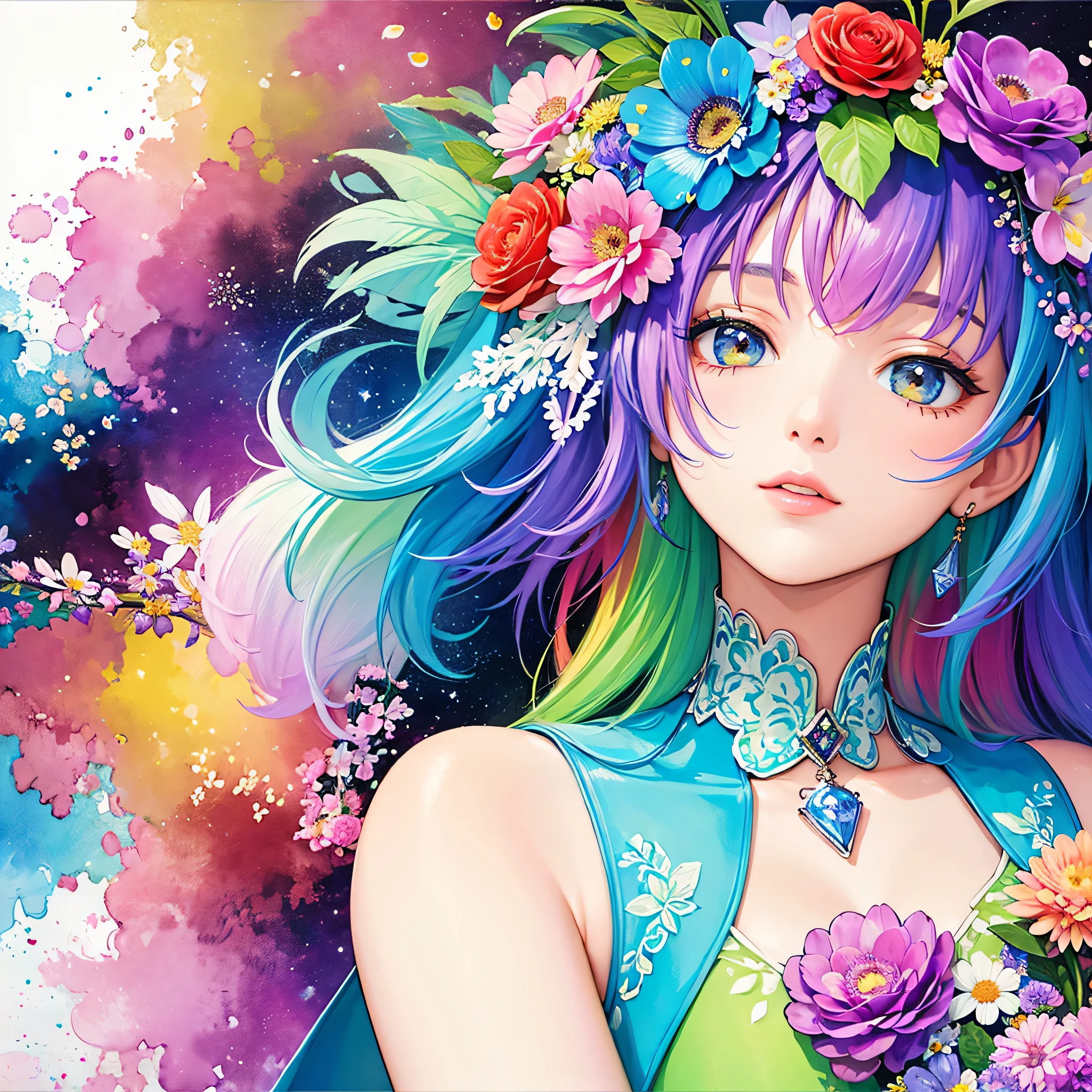  Berry Verrine Style、(((stylish fashion))), 8K Quality、Intense watercolor, Detailed watercolor art, Watercolor splash, Surreal, avant-garde pop art, Beautiful and expressive paintings, Beautiful artwork illustration, Very colorful tones, wonderful, Cool beauty, highest quality、Official Art, Vector art, Stylish design, (((The most beautiful girl))), (((highest quality))), HDR, ((detailed)), (((Doodle Art)), ((masterpiece)), ((Super detailed)), (((Colorful flowers))),(((Stylish))),