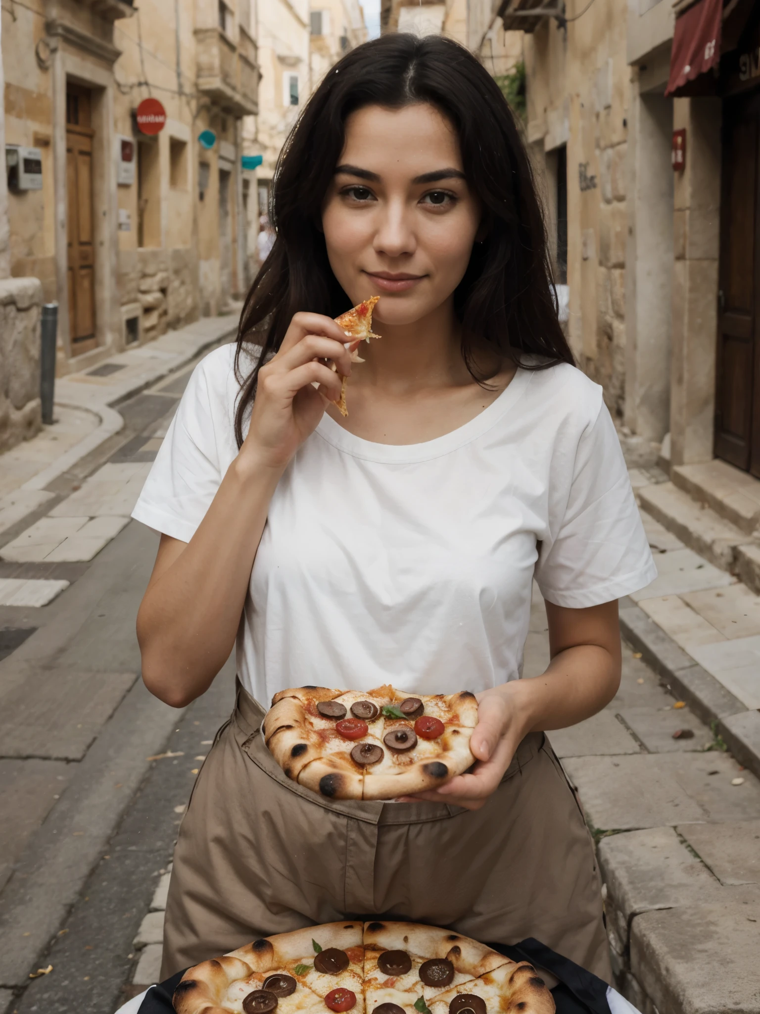 (sofiax, m0nic4, matera), a woman eating pizza, drahthaar