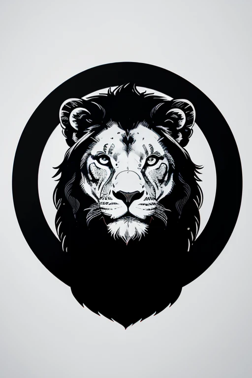 Create circular logo of a Lion Warrior, minimalist, E-SPORT style. Black and White Color