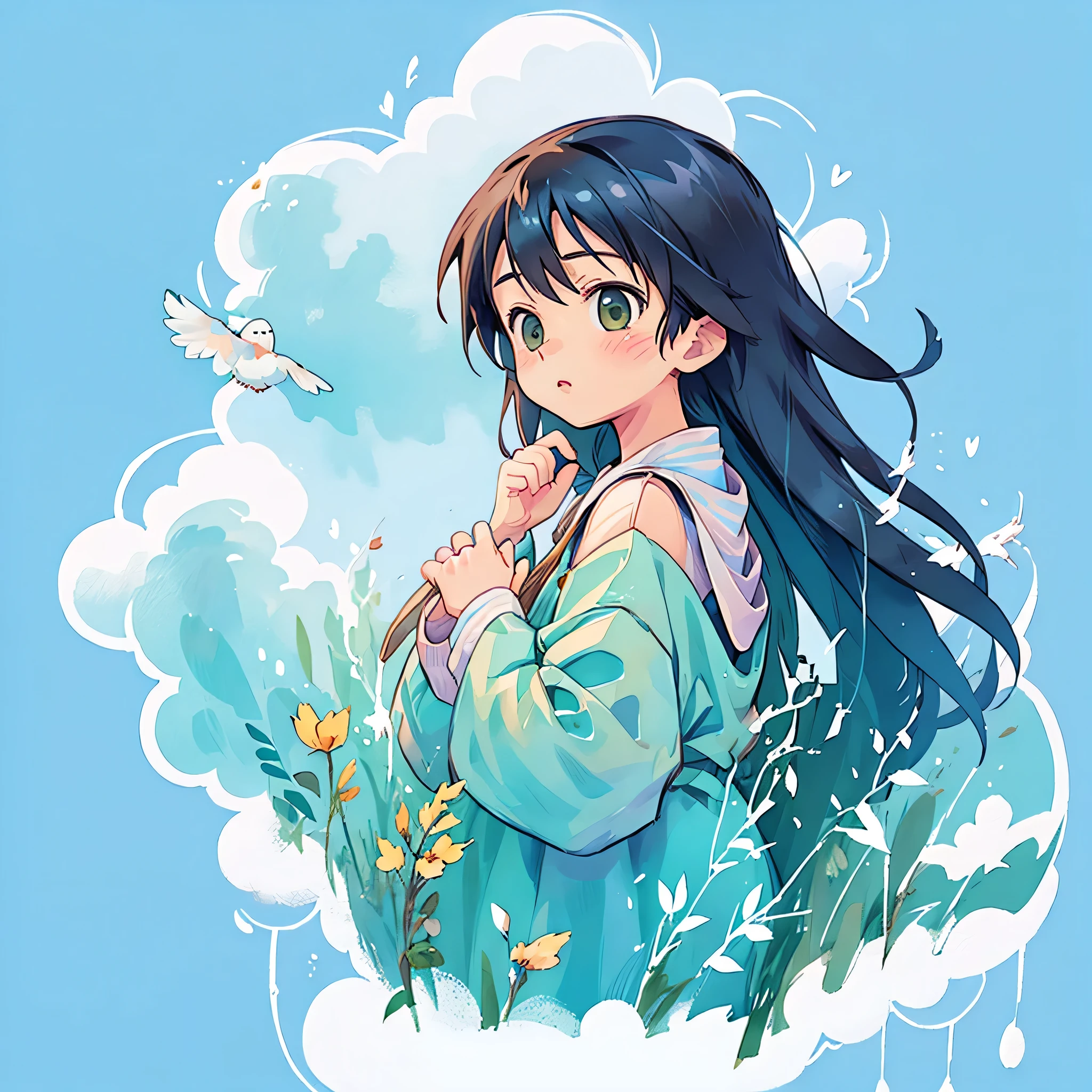 Makoto Shinkai style, Kawaii Design, most beautiful girl ever, birdie、High walls