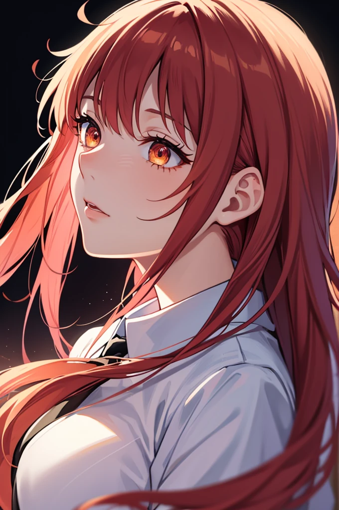 Portrait, masterpiece, best quality, (extremely detailed CG unity 8k wallpaper, masterpiece, best quality, ultra-detailed, best shadow), (detailed background), (beautiful detailed face, beautiful detailed eyes), High contrast, (best illumination, an extremely delicate and beautiful),1girl,((colourful paint splashes on transparent background, dulux,)), ((caustic)), dynamic angle,beautiful detailed glow,full body, blood splash on face. close up of a woman, anime girl with red hair and a white shirt and tie, a character portrait by Yang J, pixiv, shin hanga, portrait of an anime girl, female anime character, portrait anime girl, portrait of asuka langley soryu, beautiful anime portrait, detailed portrait of anime girl, anime character, realistic anime artstyle, anime girl portrait, anime character portrait, bangs
