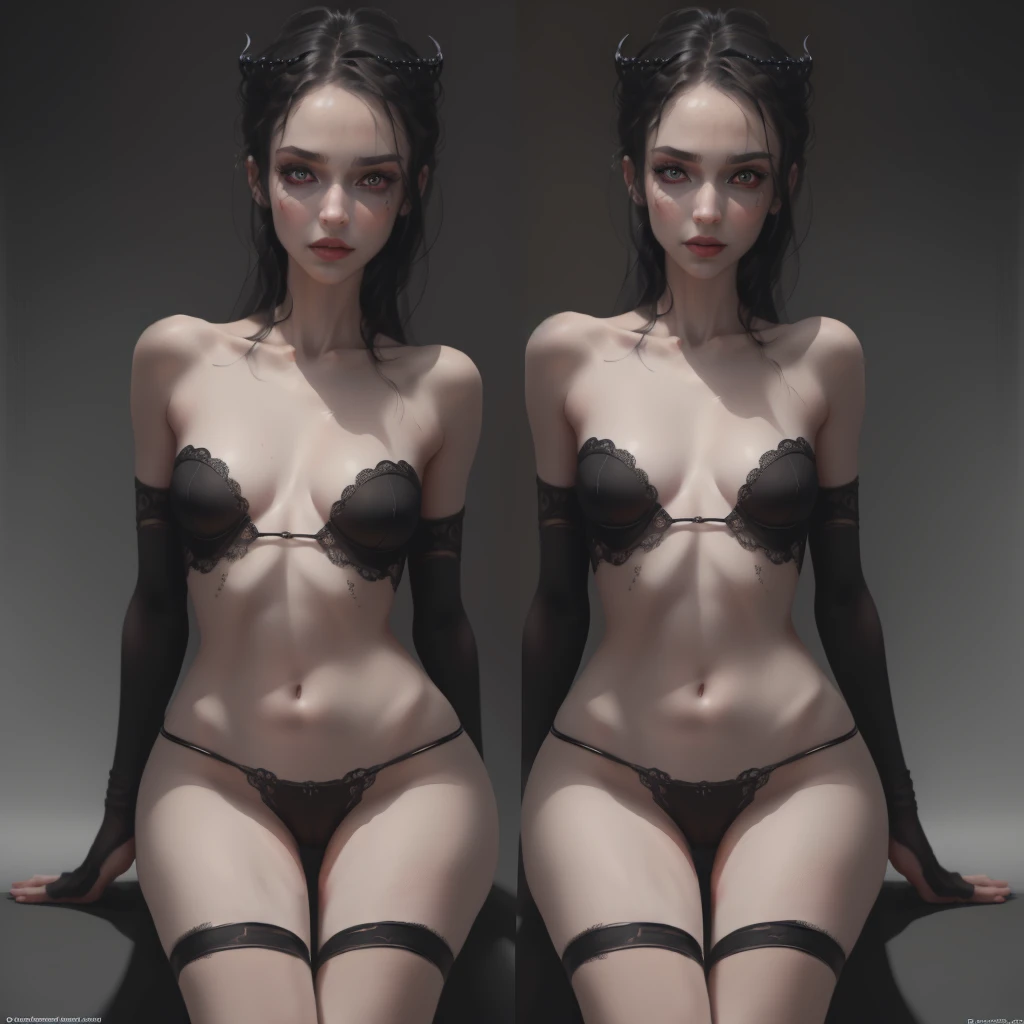 A succubus girl, skinny body, small , small ass, neal background, (best quality,4k,8k,highres,masterpiece:1.2),ultra-detailed,(realistic,photorealistic,photo-realistic:1.37),detailed eyes,detailed lips,highly detailed face,extreme detailed body,flawless skin,sensual pose,cinematic lighting,dramatic contrast,muted color palette