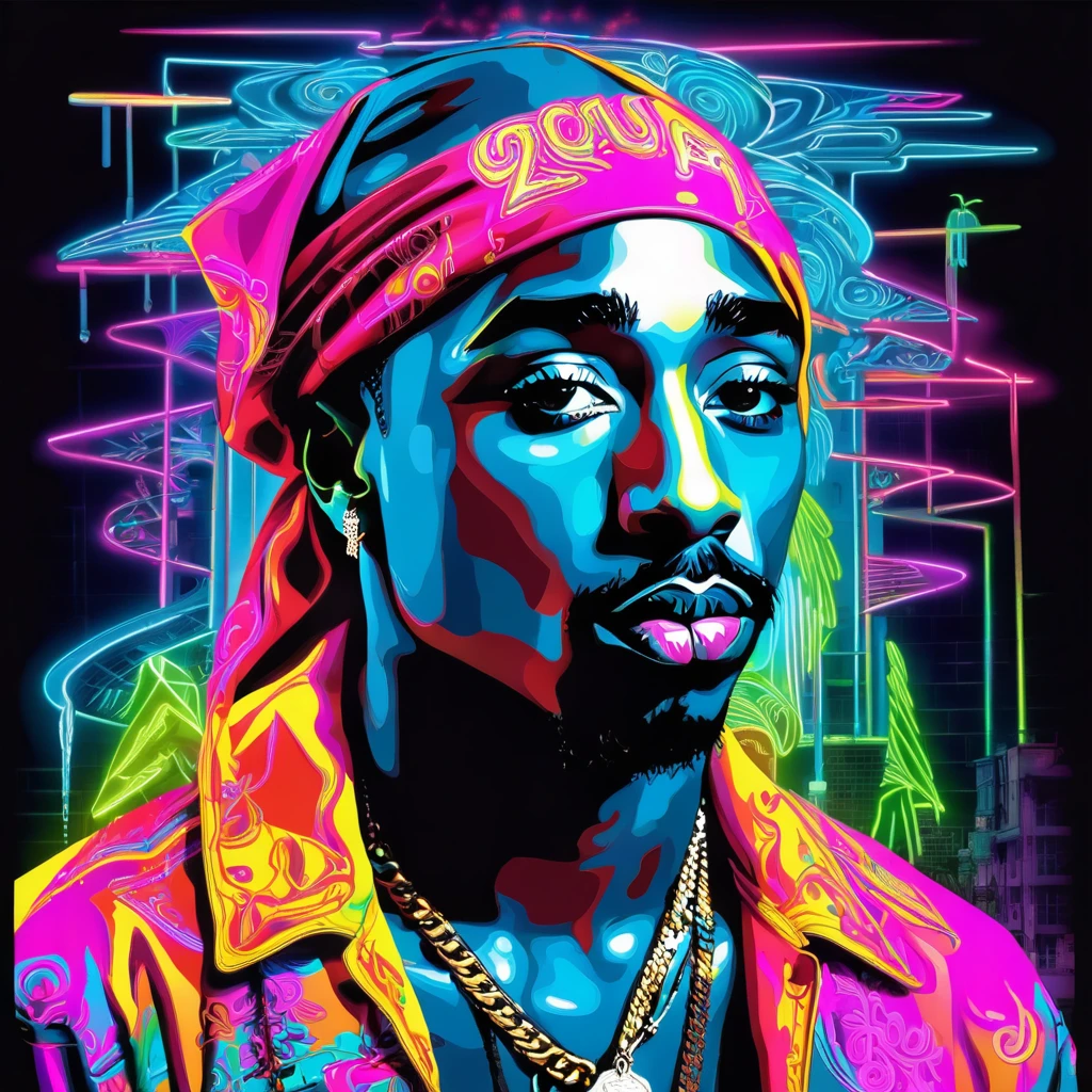 art surrealism Tupac Shakur neon