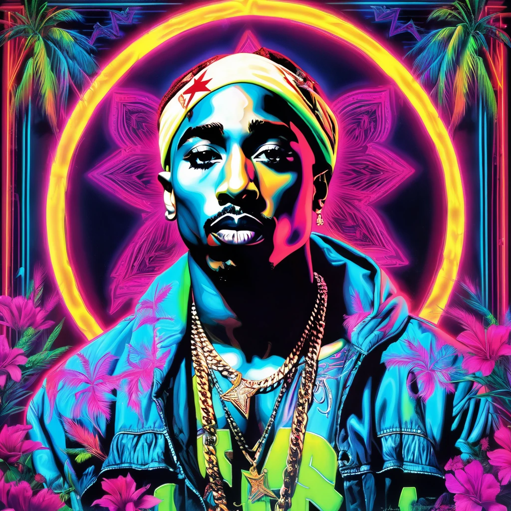 art surrealism Tupac Shakur neon