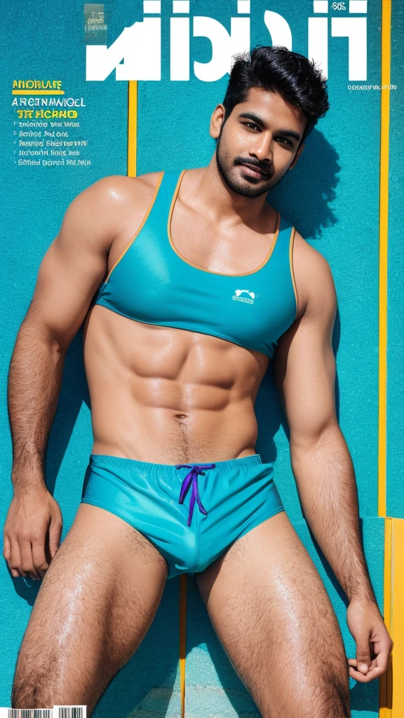 A sexy indian man in a (swim suit), singlet,he is extremely handsome, virile,sexy, charismatic personality, gorgeous face, stylish hair, he is posing for a magazine, charming expression, ultra HD 16k resolution, homoerotic, perfect, masterpiece