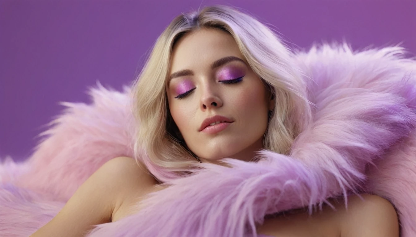 laptop in hands, squirting naked blackhair woman with long hair laying on bed, she holds laptop in her hands, open mouth, glowing with pink and purple colours, hair floating covering chest, wavy hair spread out, she is laying on her back, attractive neck, sensual woman, hands on face, laying on her back, pale skin curly blond hair, sensuality, fashion model face closed eyes, fashion model face, close up of a blonde woman, she is having orgasm, minimalistic, in a light purple and pink style, with soft edges and blurred details, in the toycore style, with a 3D render, on a colorful background, with a minimalist stage design, in a surreal style, with a cinema4D rendering, with a minimalist style, with low saturation, using gradient colors, with a cinema4D rendering, with a blender rendering, with super detail, at a super high resolution, at a super high definition