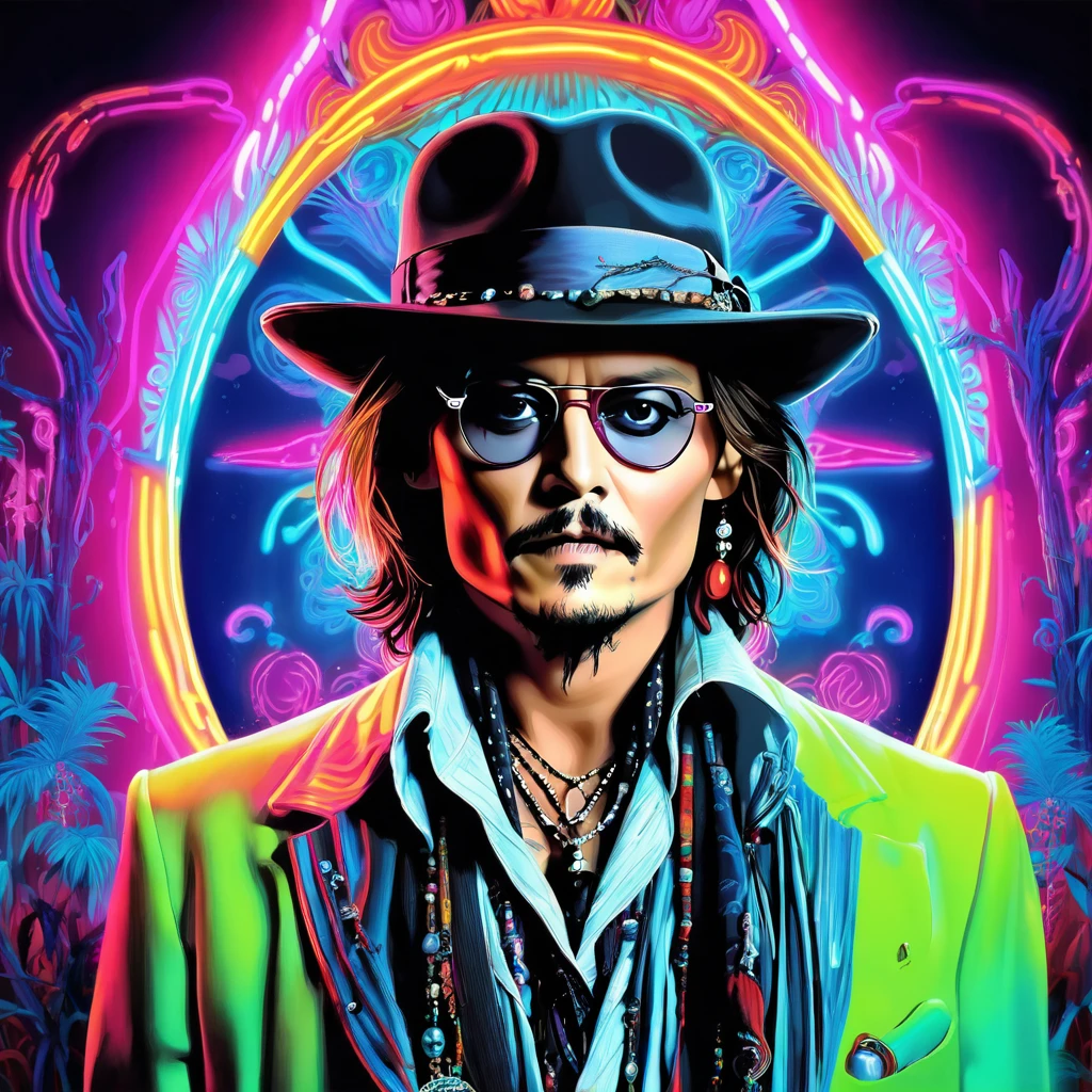 art surrealism Johnny Depp neon