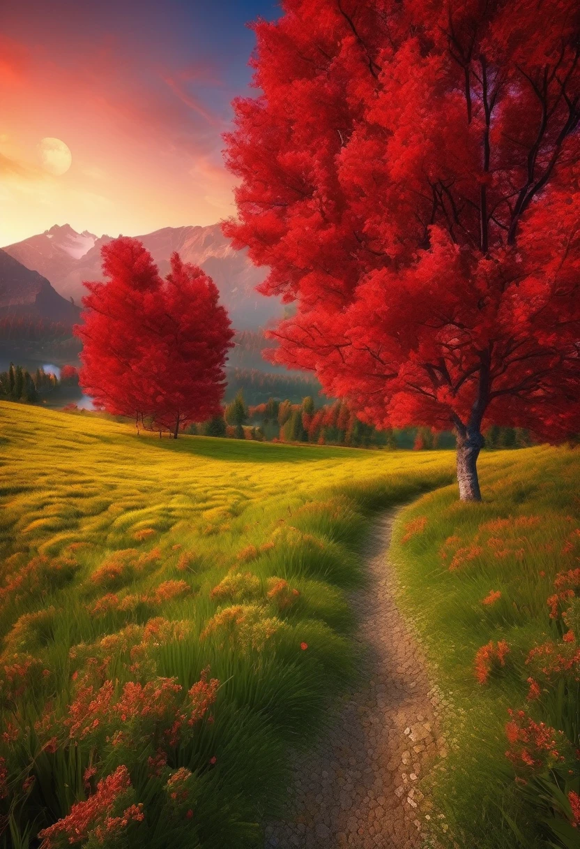 Red beautiful landscape, 8K, masterpiece,