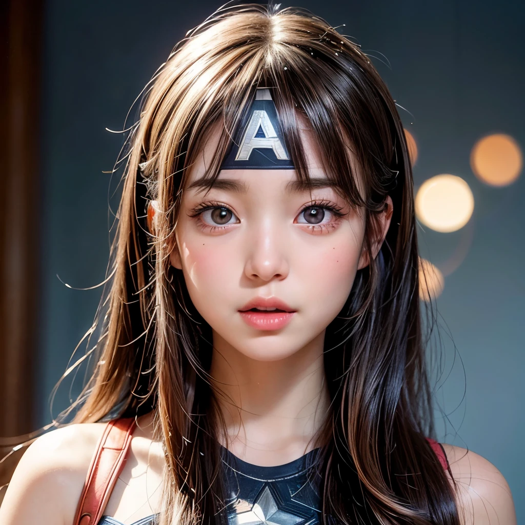 NSFW, 8k, High-level, absurd, masterpiece, best quality, primitive, very detailed CG, very detailed wallpaper, perfect lighting, Extremely detailed (((The personifying " captain America " as a Little Girl))), MysticSight, Tyndall effect, Tyndall scattering, Studio gray background with (many Dazzling RainbowColor particles BokeH:1.28), (RoundlyButts, ThighGap), (Exposed:0.4), (Assfocus with looking ahead), BREAK (NOGIZAKA face variations) Extremely Detailed very KAWAII face variations, perfect anatomy, Childish, captivating gaze, elaborate detailed Eyes with (sparkling highlights:1.28), long eyelashes、Glossy RED Lips with beautiful details, Coquettish tongue, Rosy cheeks, Radiant PearlSkin with clear transparency . { (Dynamic LifeLike expressions:1.4) | :d) }, (large eyes:-1) .