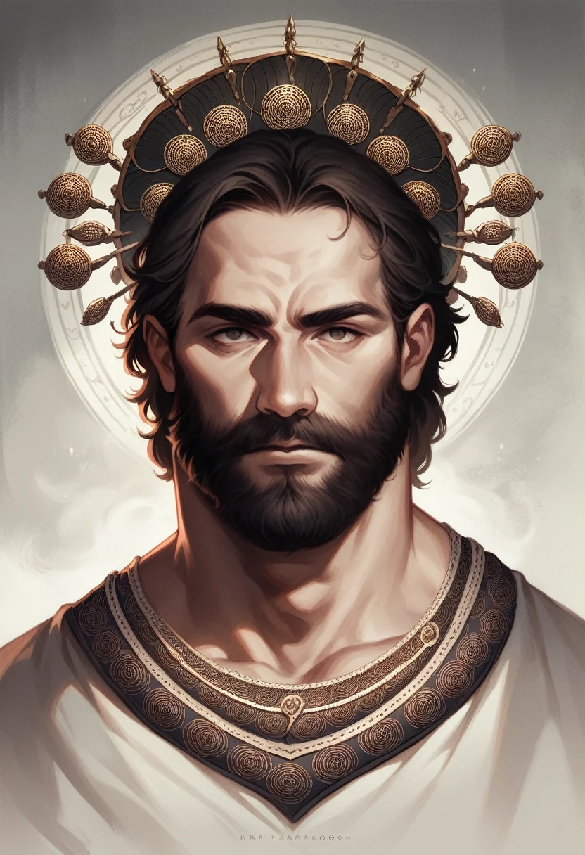 a man with long beard,persian clothing,detailed facial features,detailed clothing,intricate patterns,ornate accessories,dramatic lighting,cinematic composition,moody color palette,high quality digital painting