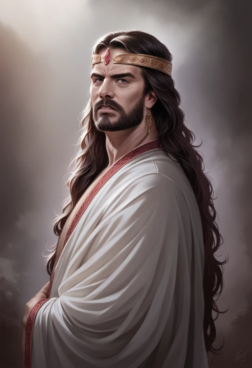 a long-bearded man in persian clothes, intricate detailed face, detailed eyes, detailed lips, beautiful ornate persian clothing, flowing robe, ornate headpiece, long beard, serious expression, middle-aged man, majestic, powerful, regal, (best quality,4k,8k,highres,masterpiece:1.2),ultra-detailed,(realistic,photorealistic,photo-realistic:1.37),concept art, cinematic lighting, dramatic shadows, warm colors, rich textures