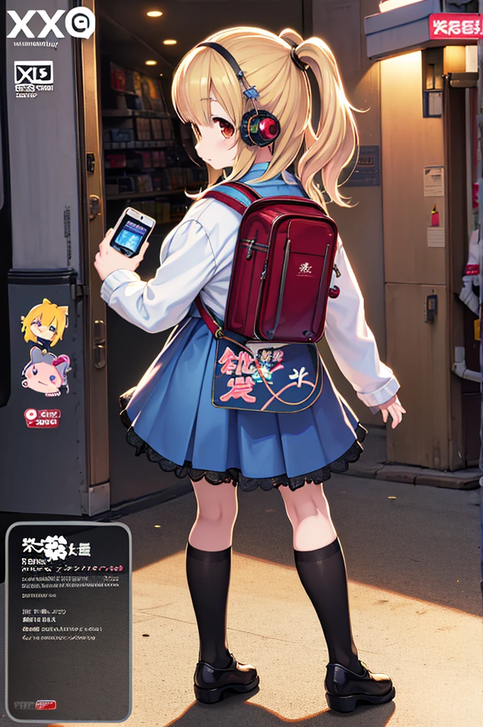 Anime girl with headphones and backpack looking at mobile phone, anime style 4 k, alice x. zhang, digital anime art, nightcore, digital anime illustration, digital art in anime style, anime art wallpaper 4k, anime art wallpaper 4k, anime art style, anime digital art, anime style artwork, Anime style. 8K, Detailed Digital Anime Art