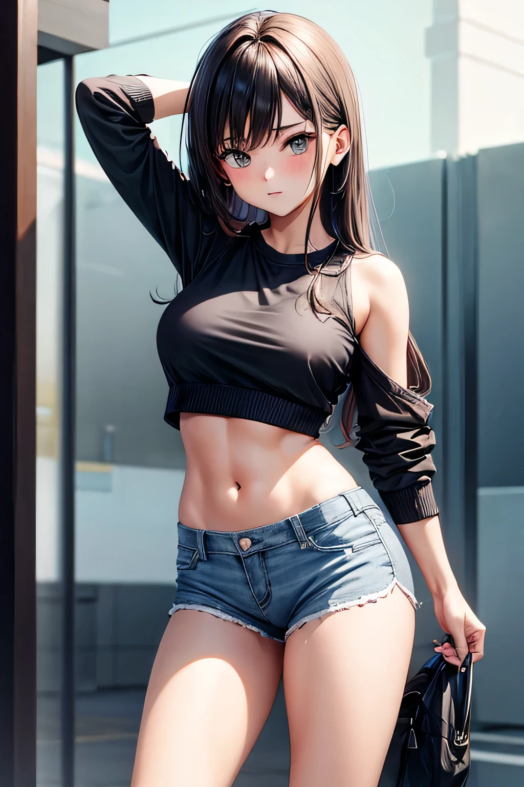 girl in sexy Basic Sport-Shorts Slim fit, standing