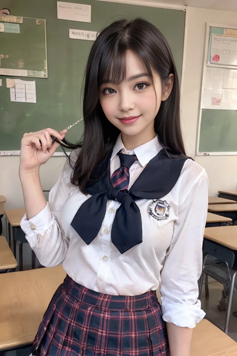 resolution, 1 girl, looking at the viewer,young beautiful japanese woman, super cute face, gorgeous appearance, big breasts,long bob hair,smile,(school uniform:1.3),beautiful eyes,(It's windy:1.3), Walking down a crowded street with a smile,glossy lips, double eyelids in both eyes, natural makeup, long eyelashes, Shiny and smooth light brown long bob hair, asymmetrical bangs, shiny skin, center image, High resolution, high detail, detailed hairstyle, detailed face, great movie lighting, octane rendering, lively, surreal, perfect limbs, perfect anatomy, Spreading hair、Slender beauty:1.4、((saggy breasts:1.4))、Breast exposed、Slim abs、Narrow waist、(smile:1.2) 、(pleated mini skirt、Tuck up the hem of your skirt:1.2))、Slender and long beautiful legs、Open your feet wide、(Sheer black stockings:1.2)、(lace panties:1.2、Beautiful pussy exposed、Take off、pussy creampie、pubic hair:1.1)、(from below:1.2)、Backlight、