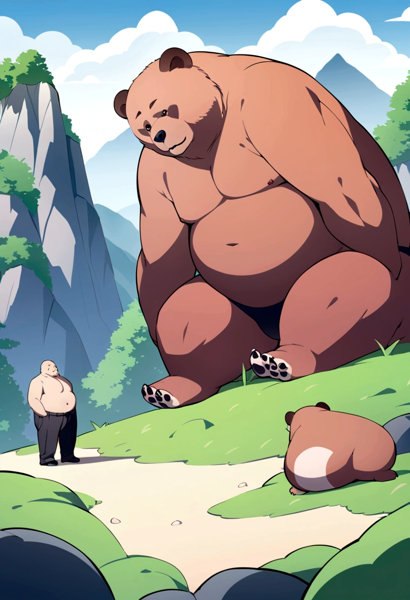 Fat man,thong,rain,Handsome,short hair,Feeling heavy,The abdomen is especially large,fat,muscle,Mountain cliff,Hairiness,Asian bear illustration,The scenery is beautiful