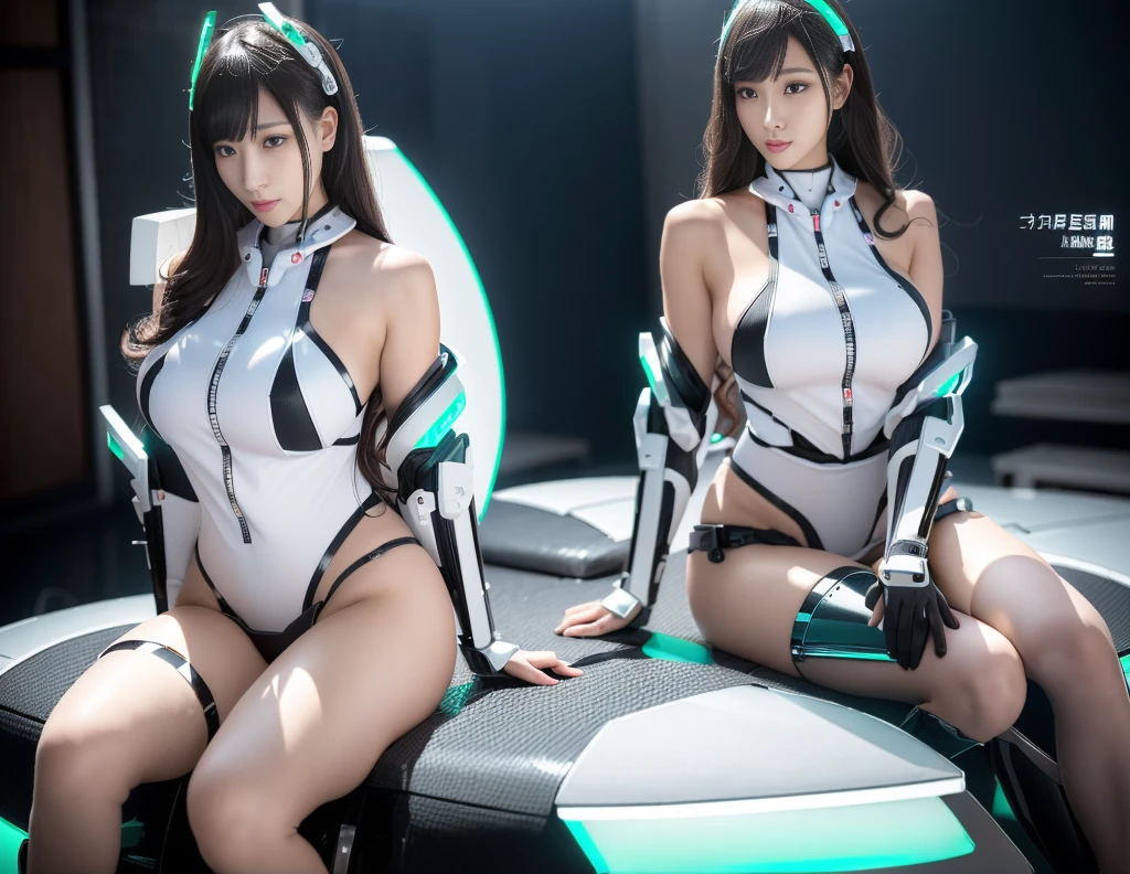 Super Detail, High Detail, high quality, best quality, High resolution,Beautiful female robot,beautiful clear face(Rain waves_haneame:1.5), Mechanical body(Perfect body curve),Mechanical body structure,Full body tights(high-tech style),Streamlined mechanical armor (Relatively thick,Highlight breast curves),Technology Antenna Hair Accessories,Sexy big , Mechanically constructed breasts,
