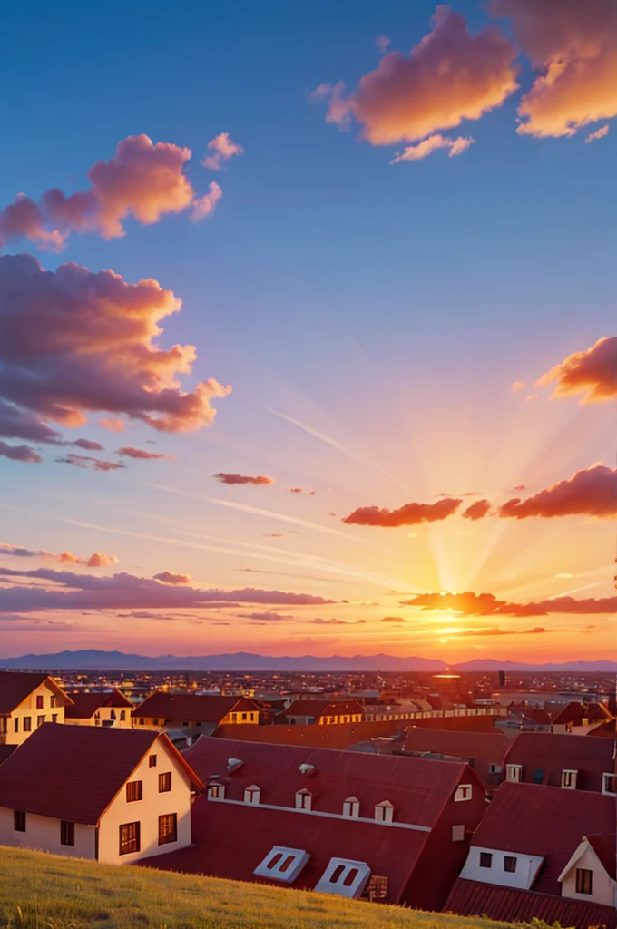 you see the sunset sky, warm colors of the sunset with clouds, a beautiful sunset