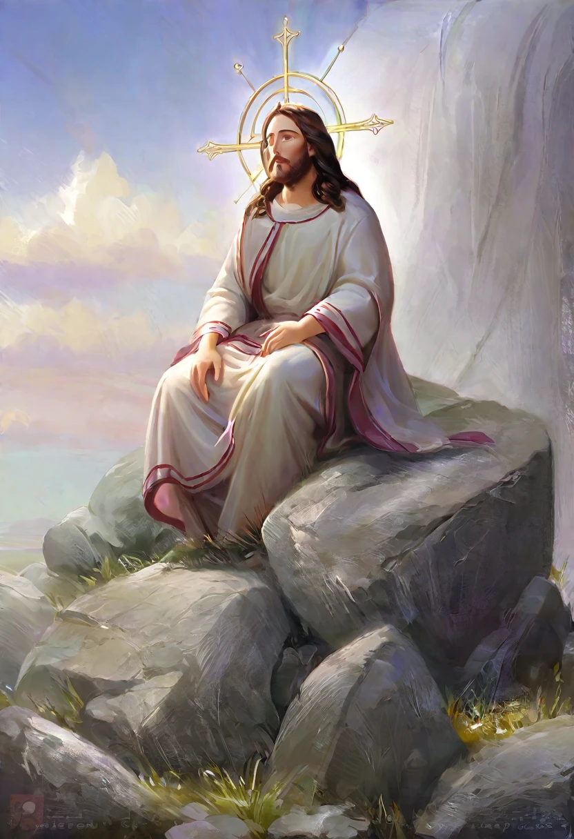 Jesus Christ sitting on a rock