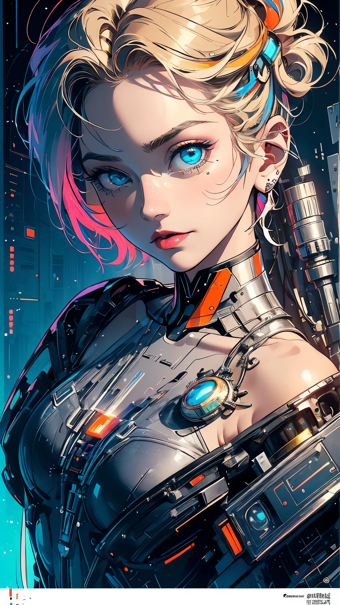 (((masterpiece, highest quality))),(((solo:1.2))),(((1girl:1.2))),32k wallpaper, very detailed, poster, vintage science fiction,(((((geometric cinematic movie poster))))), (bauhaus), shape,(((abstract))),(mid century modern),movie poster,(((((portfolio))))),(((((Close-up))))),(((((bust up))))),((((more various angle)))),(((highlight))),Vast landscape,((((heterochromia)))),(((complete. detailed face))),((((Extremely talented)))),(((((most complicated machine))))),(((genius mechanic))),((Overall colorfully)),neon sign