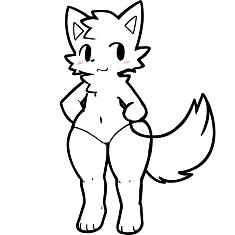 White fur, Wolf, anthro, furry, 独奏, simple art ,male chest,thin, hands behind on chest, cute,( wide hips:1.2) ,full body,Assistant Clothing，Stand on one foot and expose the sole of your foot