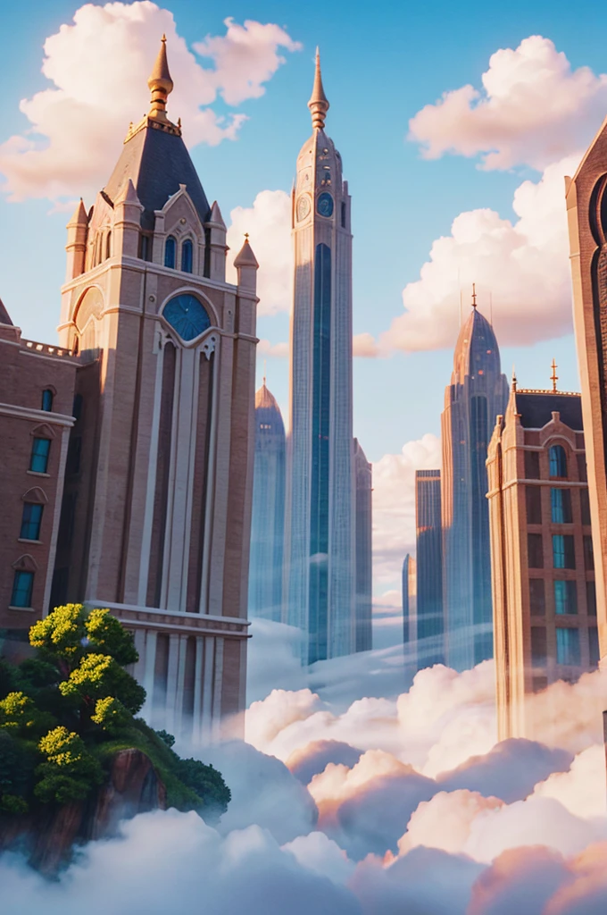 a city with the theme of clouds, a city on clouds, heavenly atmosphere