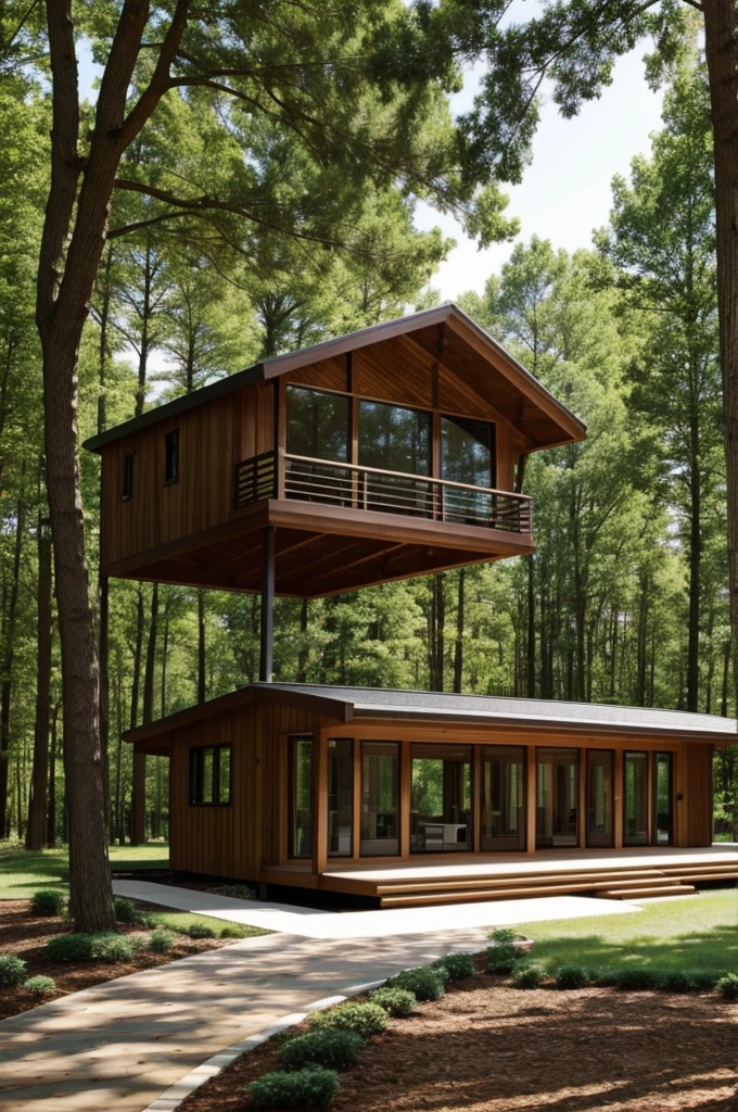 Create a home laboratory in a picturesque landscape full of trees