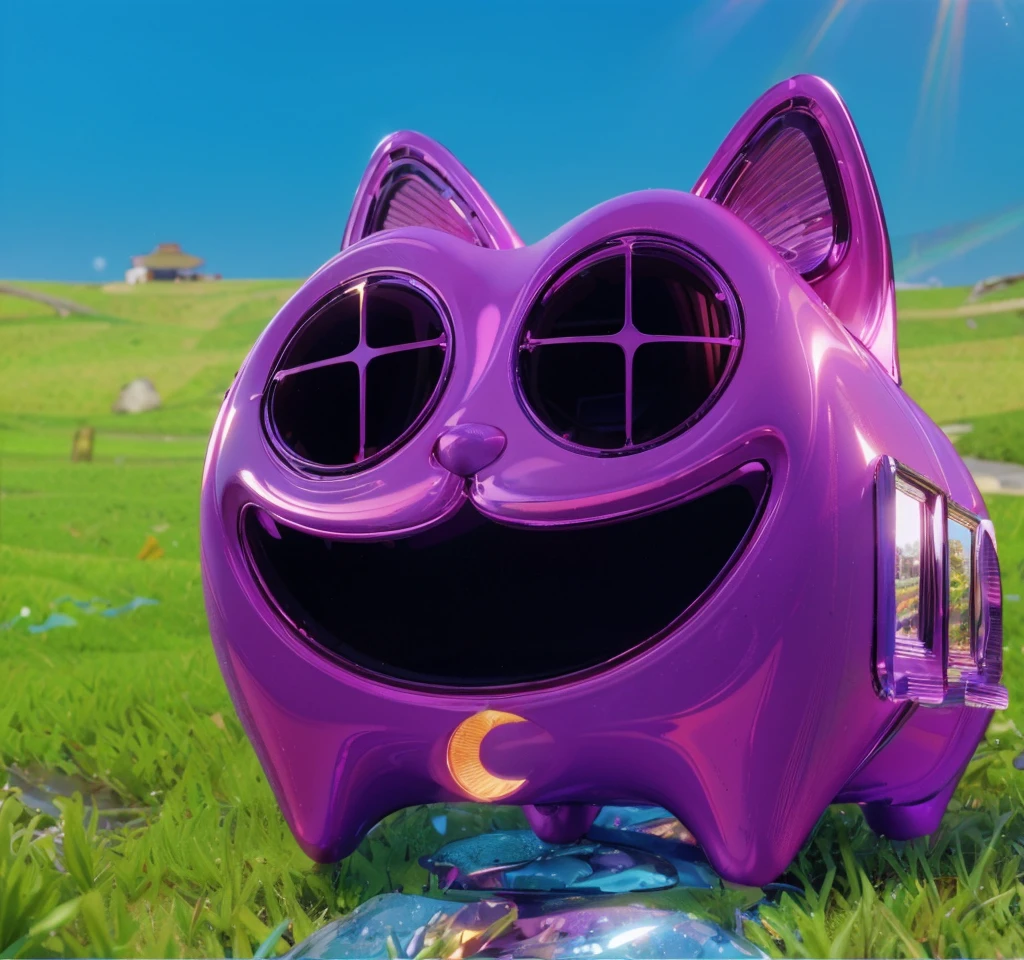 adorable cat-like creature big eyes, cute pink 3d cat, cute violet 3d realistic cat toy made of plastic glossy texture, smooth 3d model, glossy plastic texture, multiple light sources, rim light, sharp post effects render, most beautiful vfx, , realistic, 4k, high resolution, rim light, smooth 3d model. , (glossy plastic texture with multiple big light probe refractions)3d style, simplified design, 3d render, glossy texture, smooth 3d model, multiple light sources, rim light, sharp post effects render, (glossy plastic texture with multiple big light probe refractions), perfect cgi, smooth silhouette, high intensity refraction, (super glossy material), most beautiful vfx , blue background, plastic refractions, realistic, 4k, high resolution, rim light, photo shoot, commercial photo, profile shot, 4k, rim light, high resolution, 4k, glossy texture, smooth 3d model, multiple light sources, rim light, sharp post effects render, (glossy metallic texture with multiple big light probe refractions), perfect cgi, cgi art created only with gradients, smooth silhouette, high intensity refraction, (super glossy chrome material), most beautiful vfx, blue background, chrome metal refractions, multiple light sources, rim light, sharp post effects render, perfect cgi, digital art, detailed digital art, reflective, best quality, 4k, masterpiece:1.2, ultra-detailed, realistic, vivid colors, dark and moody lighting, The image of the highest quality, ensuring every detail is showcased perfectly. It in 4k resolution, allowing viewers to immerse themselves in the richness of the colors and intricate details. The realistic rendering. under the spotlight, reflecting, high-resolution image, realistic rendering, dark background, and rim light photorealistic The image features three characters standing in front of three houses. The characters are a red-haired mermaid, a purple cat, and an orange dog. They are each holding a yellow maraca