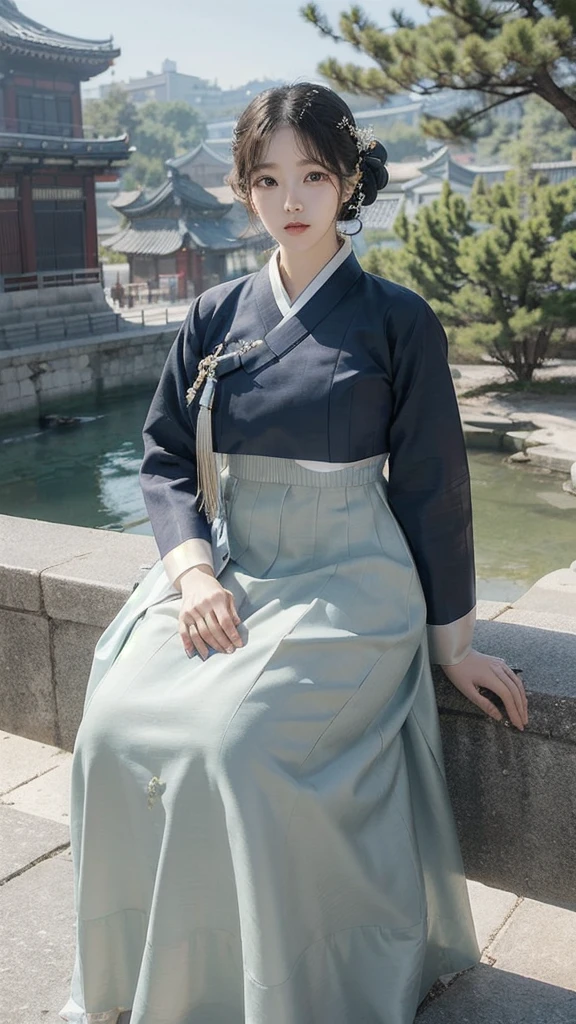 (best quality, 8K, masterpiece: 1.3), ((((((ridiculously big tits: 0.8))))), hairpin, (beautiful face:1.3), authentic hanbok, 1920s Hanbok style and hairstyle, baroque building, 17th century Europe