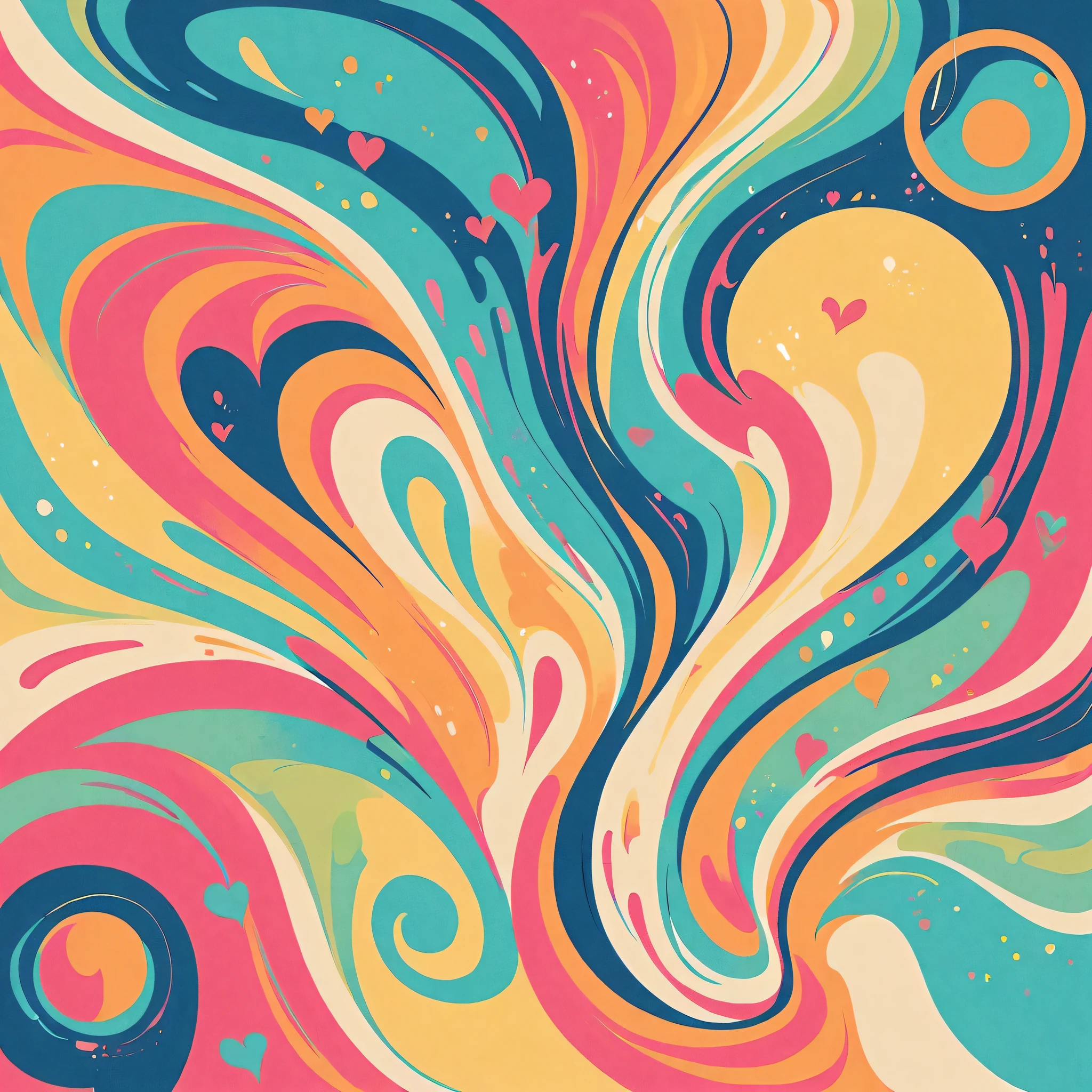 Eri Kamijo style, Simple Line Initialism，Abstract art，Urban Background, colorful hearts ,No people