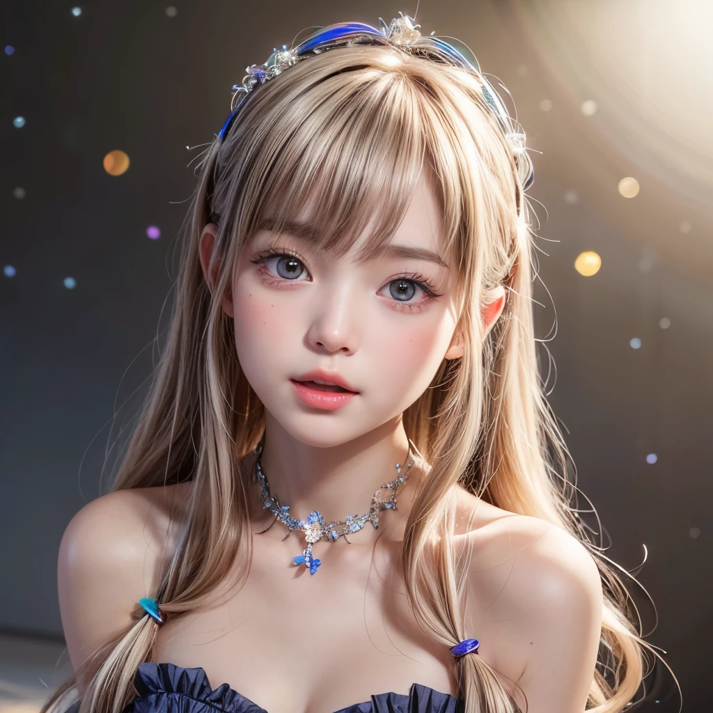 NSFW, 8k, High-level, absurd, masterpiece, best quality, primitive, very detailed CG, very detailed wallpaper, perfect lighting, Extremely detailed (((The personifying " Clara Sesemann " as a Little Girl))), MysticSight, Tyndall effect, Tyndall scattering, Studio gray background with (many Dazzling RainbowColor particles BokeH:1.28), (RoundlyButts, ThighGap), (Exposed:0.4), (Assfocus with looking ahead), BREAK (NOGIZAKA face variations) Extremely Detailed very KAWAII face variations, perfect anatomy, Childish, captivating gaze, elaborate detailed Eyes with (sparkling highlights:1.28), long eyelashes、Glossy RED Lips with beautiful details, Coquettish tongue, Rosy cheeks, Radiant PearlSkin with clear transparency . { (Dynamic LifeLike expressions:1.4) | :d) }, (large eyes:-1) .