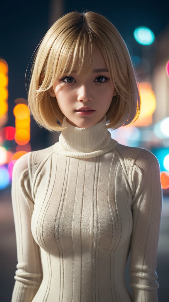 
Tropical sandy beach、One beautiful girl, Very beautiful detailed face, Laugh shyly, Symmetrical black eyes, Ample breasts), (Off-white turtleneck sweater dress:1.3), Blonde、Hime cut hair, (Beautiful Face:1.2), high quality, Realistic, Very detailed CG 統合 8k 壁紙, Very detailed, High-resolution RAW color photos, Professional photography, Realistic portrait, Cinematic Light, Beautiful details, Super detailed, Attention to detail, (((Bokeh))), Depth of written boundary, illumination, Neon Street, Super stylish lighting,