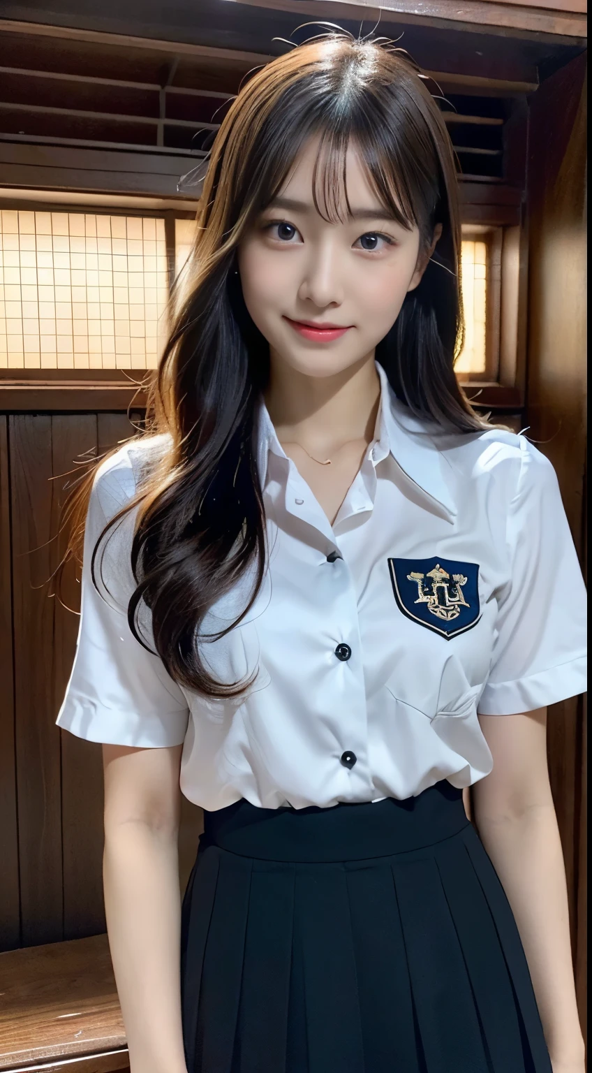 (((32k,High detail,High definition、masterpiece,Attention to detail,Esbian all over,solo))),RAW Photos & Realistic atmosphere,Beautiful dark blue eyes,Mouth details,Glossy Lips,Fine eyebrows,With soft white skin that shines in every detail、Detailed eyes、Blue Eyes,Very beautiful eyes,Detailed lips、Very beautiful face,Very well-formed face、A vivid face,Beautiful, shining lips, Realistic Young Gravure Idol, Very beautiful school girl, , 若くてSexyグラビアアイドル, Young Gravure Idol, Beautiful and cute adult16 years old ,My whole body is wet,Dripping,Blushing,Very beautiful, Sexy and classy16 years oldの女の子,Medium-long brown shiny hair,Wet hair,Dripping水,Dripping,(Looking into the camera:1.4),(darkness,Very dark,Use a flashlight to illuminate an object in a dark classroom:1.7),(Sexy,Healthy and toned body,High Detail High Vision High Vision Japan HDTV Black HDTV High Vision Black High Vision Black High Vision High Vision Black High Vision High Vision Uniform,well-shaped chest of medium size,,,Mature Body, I feel anxious and like crying,Watery eyes,Cold Smile,Glare,Glare顔も美しい,High Resolution Arm,,High Resolution Finger,:1.5),(The chest of the uniform is open,Wearing a classy uniform in black and red、黒のパンストとSexy脚を身につけて、She is standing upright, shyly lifting her skirt.:1.7)