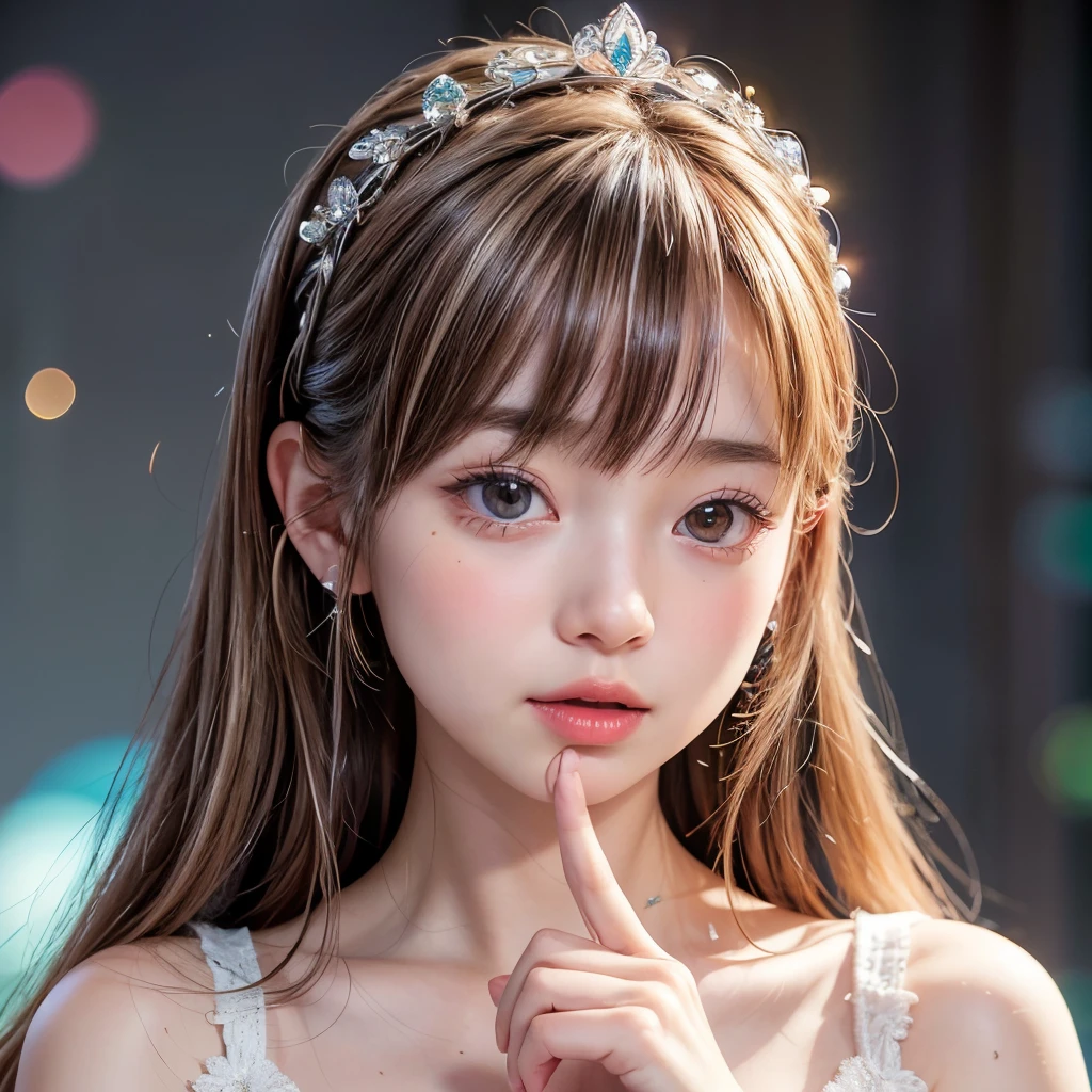 NSFW, 8k, High-level, absurd, masterpiece, best quality, primitive, very detailed CG, very detailed wallpaper, perfect lighting, Extremely detailed (((The personifying " Clara Sesemann " as a Little Girl))), MysticSight, Tyndall effect, Tyndall scattering, Studio gray background with (many Dazzling RainbowColor particles BokeH:1.28), (RoundlyButts, ThighGap), (Exposed:0.4), (Assfocus with looking ahead), BREAK (NOGIZAKA face variations) Extremely Detailed very KAWAII face variations, perfect anatomy, Childish, captivating gaze, elaborate detailed Eyes with (sparkling highlights:1.28), long eyelashes、Glossy RED Lips with beautiful details, Coquettish tongue, Rosy cheeks, Radiant PearlSkin with clear transparency . { (Dynamic LifeLike expressions:1.4) | :d) }, (large eyes:-1) .